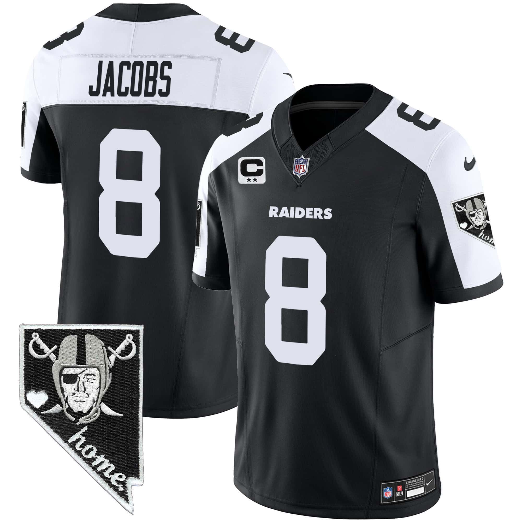 Men Oakland Raiders 8 Jacobs Black 2024 Nike Nevada Home Patch Vapor NFL Jersey